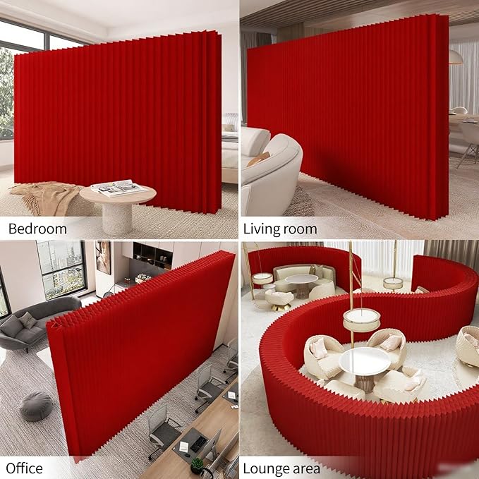 Foldable Room Divider Privacy Screens Movable Temporary Wall Space Partition, 5.25~9.19 FT Tall, 6.56~16.4 FT Width, Choice of Various Sizes and Styles(Red)