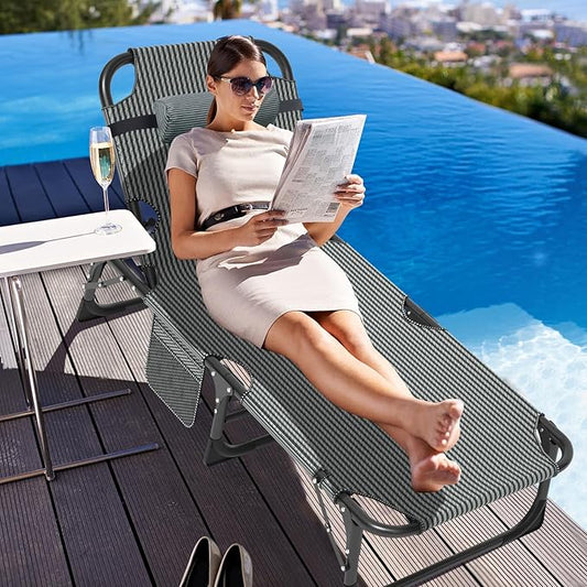 ABORON Patio Lounge Chair, Folding Guest Bed Cot for Adults, 500LB Heavy-Duty Capacity, Portable Extra Bed with Comfort Mat, Quick Fold Design for Indoor Guest Stays & Temporary Use