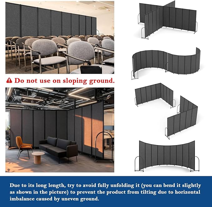 Folding Room Partition,Privacy Room Screen with Arms,Office Dividers Partition Wall,18'5"L* 6'7"H,Dark Grey