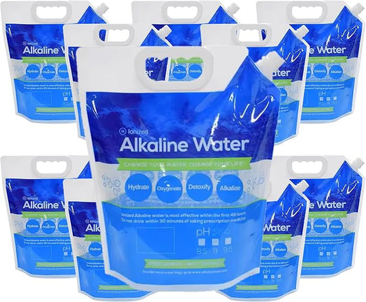 Foldable Water Carry Bags 1.3 Gallon / 5L | Pour Your Alkaline Water into AlkaFRESH +PH | Food Grade BPA Free No-Leak Plastic Container Collapsible Bag | Emergency Storage Jug, Freezable (10 PAK)