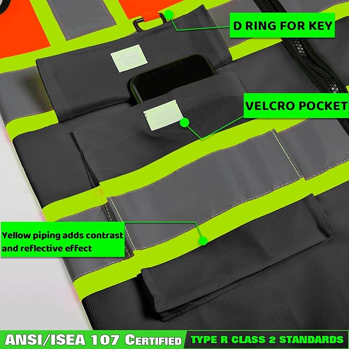BeautyWill 10 Pack Custom Logo Safety Vest ANSI Class 2 High Visibility Reflective Vest Personalized Construction Vest Bulk