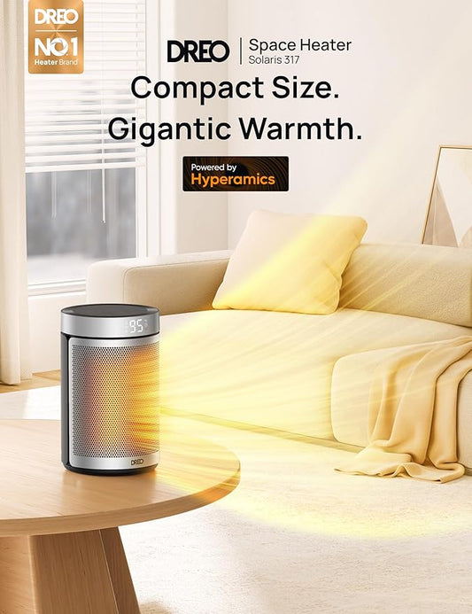 Dreo Space Heater, Portable Electric Heaters for Indoor Use with Thermostat, 1-12H Timer, Eco and Fan Mode, 1500W PTC Ceramic Safety Heat for Office Bedroom Home, With Remote, Silver