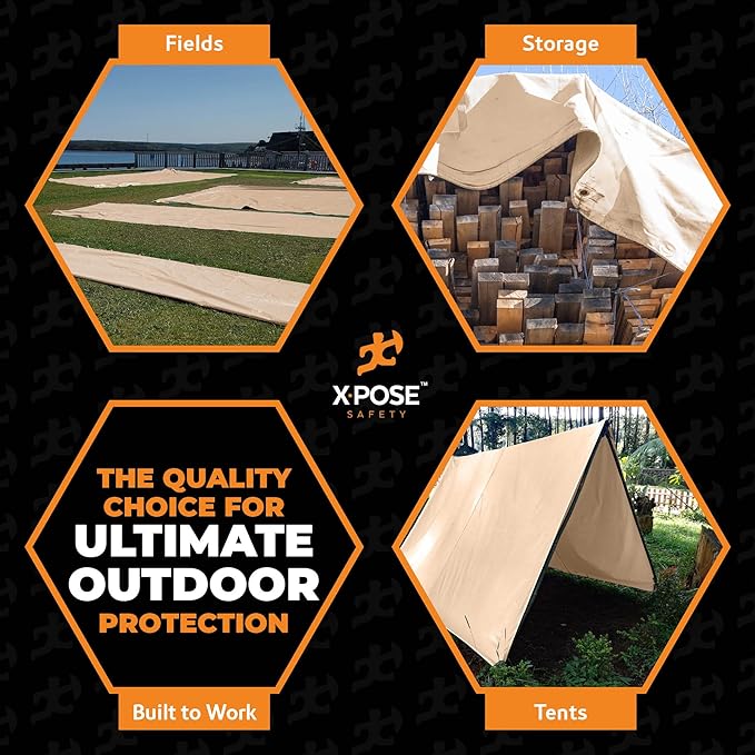 Heavy Duty Tan Poly Tarp 24' X 36' - Multipurpose Protective Cover - Durable, Waterproof, Weather Proof, Rip and Tear Resistant - Extra Thick 12 Mil Polyethylene - by Xpose Safety