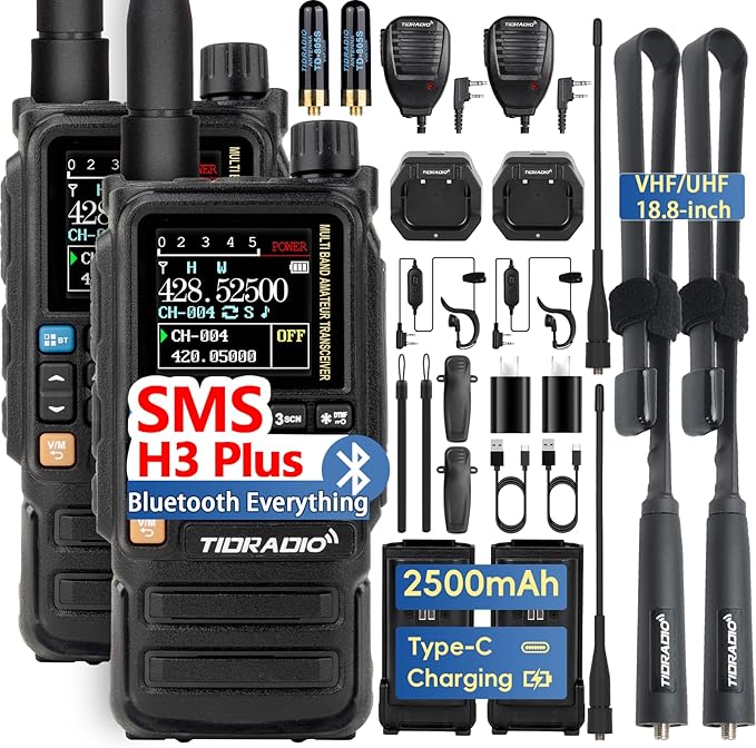 Ham Radio TIDRADIO TD-H3 Plus, Bluetooth-Headphone-connectable, Web Upgrade, APP PC Wireless Programming, 8-Band Long Range Walkie Talkies NOAA Weather Two-Way Radio Handheld for Survival Gear 2 Pack