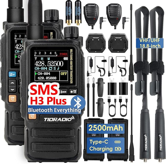 Ham Radio TIDRADIO TD-H3 Plus, Bluetooth-Headphone-connectable, Web Upgrade, APP PC Wireless Programming, 8-Band Long Range Walkie Talkies NOAA Weather Two-Way Radio Handheld for Survival Gear 2 Pack