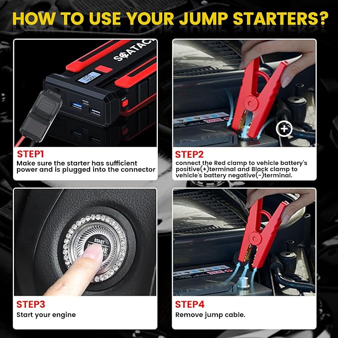 3500A Jump Starter,12V Car Jumper Starter (up to 10.0L Gasoline and 8.0L Diesel Engine),12V Portable Jump Box with Jumper Cables, LED Display, 3 Modes Flashlight