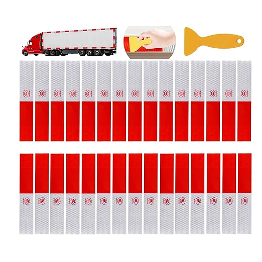 Reflective Trailer Tape, 2" × 11.8" × 30 PCS Red & Silver High Intensity Self Adhesive Reflector Tapes Outdoor Waterproof 3m Safety Dot Retroreflective Tape for Cars, Trailers, Boats, Mailbox (30)