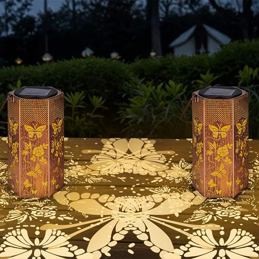 4 Pack Butterfly Solar Lanterns Outdoor Waterproof - Christmas Gifts for Women, Mom, Butterflies Solar Lights Outdoor Hanging Garden Decor for Outside, Patio, Outdoor, Yard, Lawn, Balcony