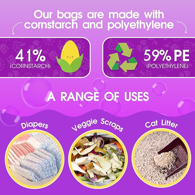 Pet N Pet 200 Counts Lavender Scented Dog Poop Bags Rolls with Tie Handles, 41% Plant Based & 59% PE Poop Bags for Dogs, Extra-Thick Doggie Poo Bag, Pet Waste Bag