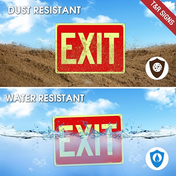 T&R Exit Sign - 4 Pack - 10 x 7 Inches Rust Free .040 Aluminum Glow-In-The-Dark - UV Protected, Waterproof, Weatherproof and Fade Resistant - 4 Pre-drilled Holes