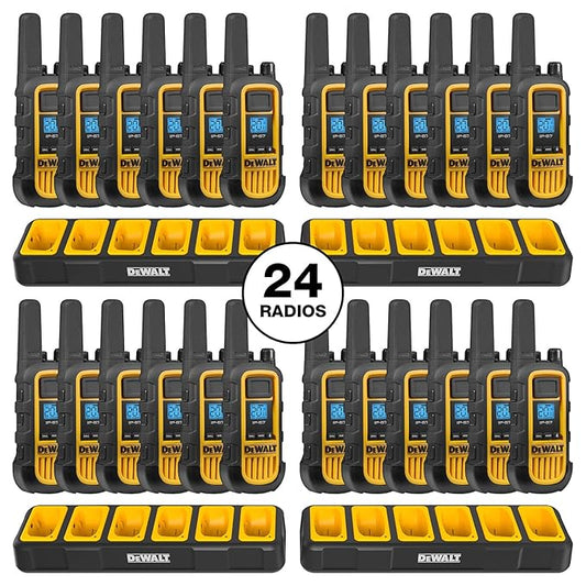 DEWALT FRS Walkie Talkies Long Range 2 Way Radio, 2 Watt, Waterproof & Rechargeable, 24 Pack with 4X Gang Chargers, 4DXFRS800-BCH6