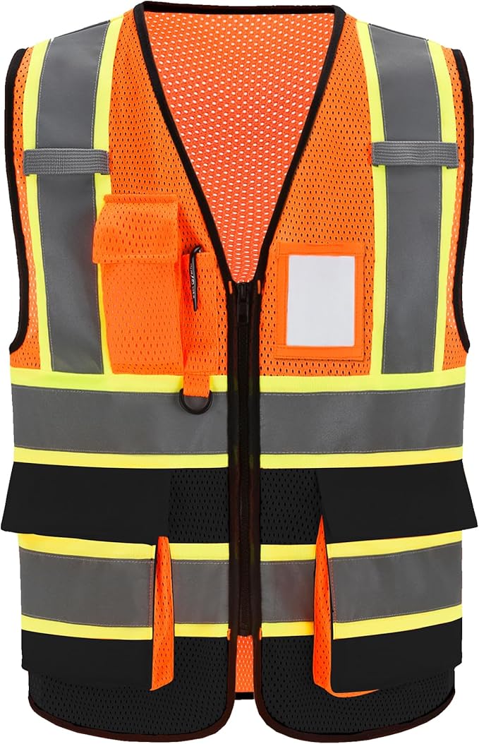 A-SAFETY Mesh High Vis Vest Lightweight Reflective Construction Vest with Pockets Safety Vest for Men/Women