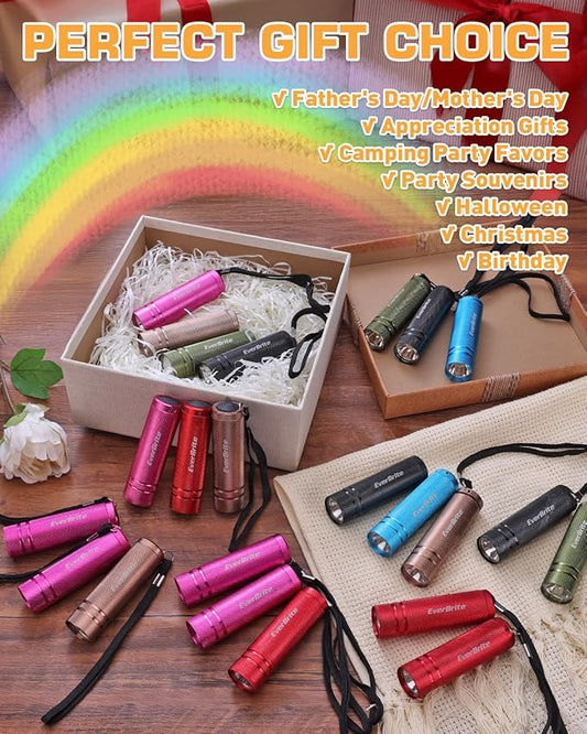 EverBrite 30-Pack Mini Flashlight Set, Aluminum LED Handheld Torches with Lanyard, Assorted Colors, 90xAAA Batteries Included for Emergency, Night Reading, Camping, Power Outage, Bulk Holiday Gifts