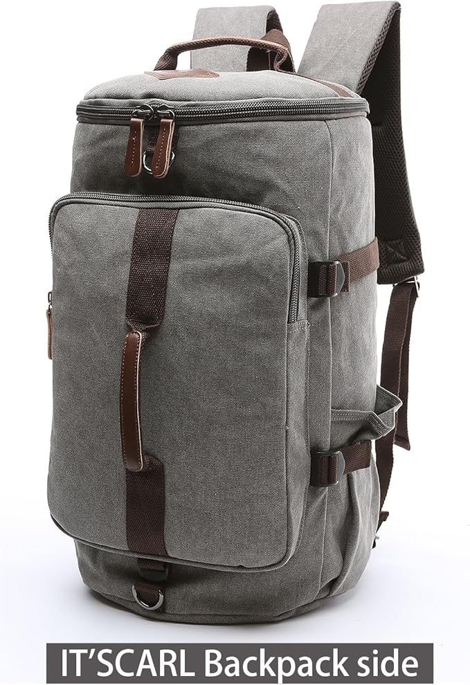 IT'SCARL Mens backpack, Large backpack for travel, Carry-on, canvas bag, 17 inch computer waterproof back pack(grey)