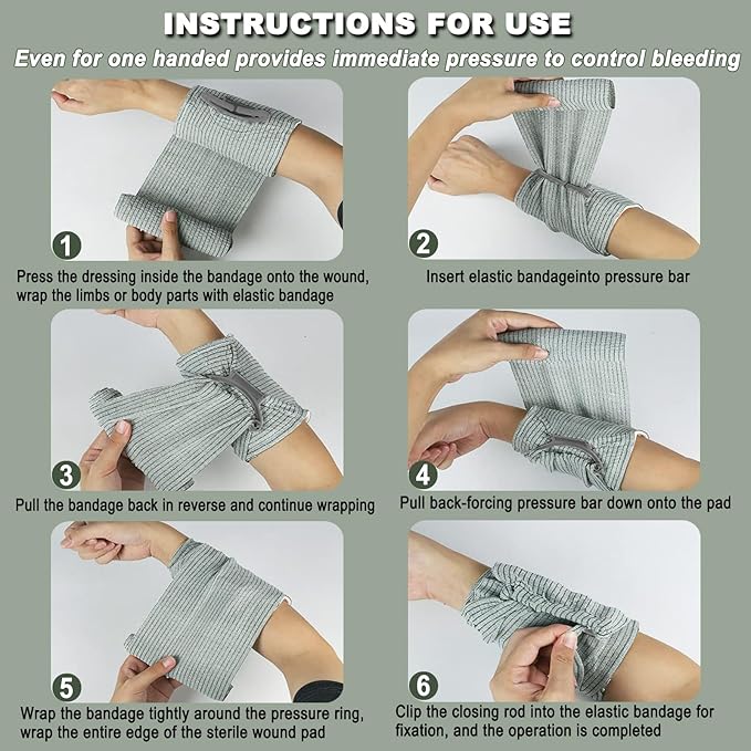 Israeli Emergency Bandage, 6" 2Pack Compression Bandage, Trauma Wound Dressing, Sterile Vacuum Sealed Packaging for Bleeding Control, Medical Trauma Kit, Combat Tactical First Aid IFAK Supplies