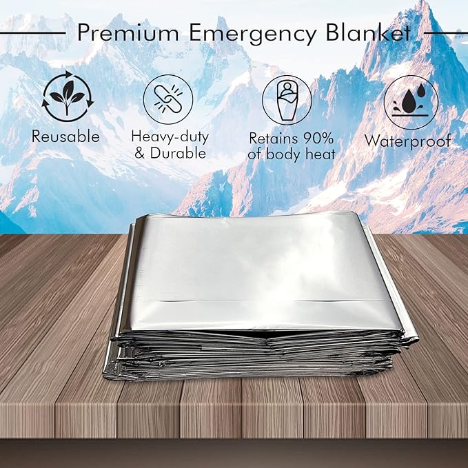 NOVAMEDIC Emergency Mylar Foil Thermal Blankets - Pack of 200, 84"x52", Individually Wrapped, Waterproof Survival Blanket for Camping, Outdoors, First Aid Kit & Travel, Lightweight & Compact, Silver
