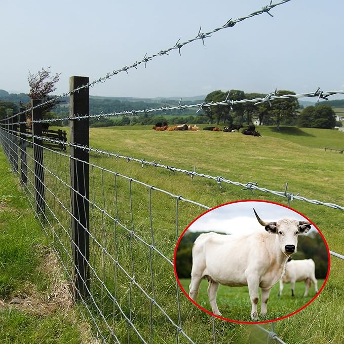 Livestock Fence, 5ft x 164ft Galvanized Cattle Fence, Deer Fence,Heavy Zinc Coating Wire Fencing,Farm Fence for Hog Goat Horse
