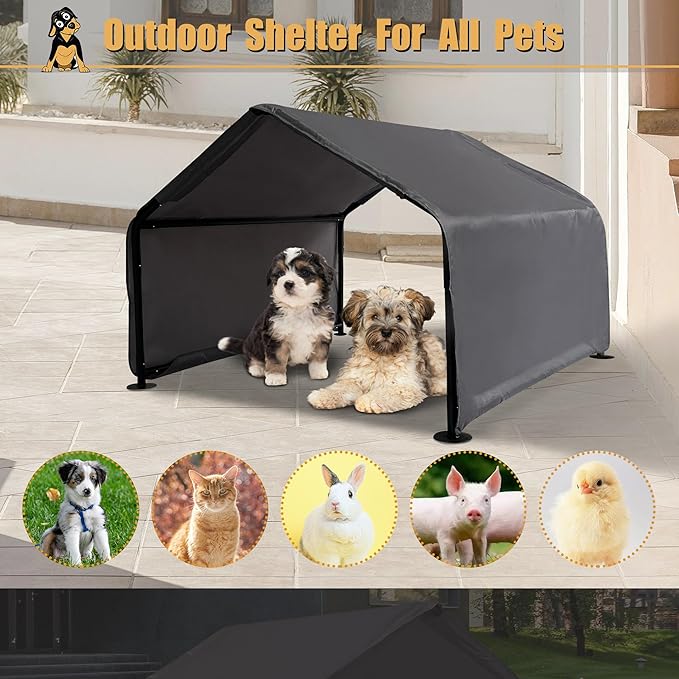 Outdoor Pet Shade Dog Shade Shelter, Versatile Pet Canopy Tent Pet Awning for Dogs, Cats, Small Animals and Livestock, 4'x4'x3' Waterproof, Sun Protection, Grey
