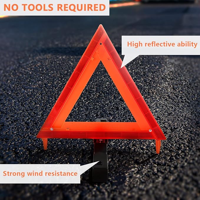 3 Pack Foldable Warning Reflective Triangles with Carrying Case, Heavy Base Roadside Triangles for Vehicles Breakdown, Safty Reflector DOT Approved(Sand Filled)…
