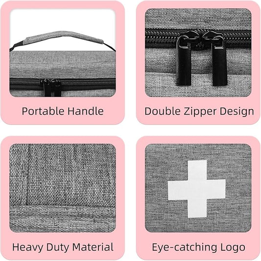 First Aid Bag Empty, Small Medicine Bag Portable Medical Supplies Organizer for Travel, Home, Office, Car, Outdoor, Camping, Hiking (Gray)
