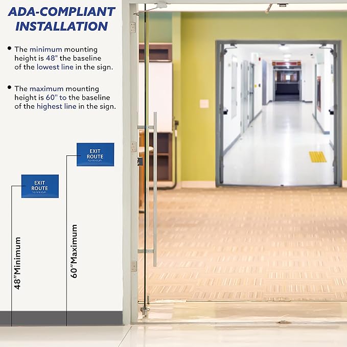 6" X4" Exit Route Sign- Tactile Graphics Grade 2 Braille Text | Modern Utility Wall Mount ADA Compliant Plastic Signs For Schools, Offices, Businesses, Apartments & Restaurants