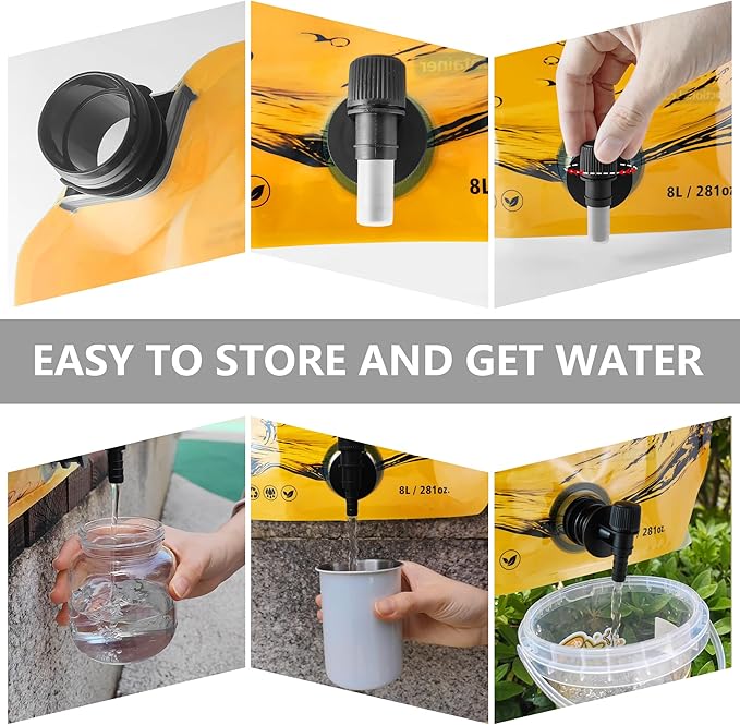 Collapsible 8L Water Storage Bag, BPA-Free Portable Folding Water Jug with Adjustable Faucet, Leakproof Emergency Water Bag for Camping, Hiking, Riding, Outdoor Sport (2, Blue & Orange)