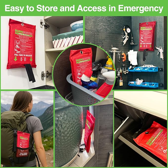 2-Pack Emergency Fire Blankets and Lithium-Ion Fire Suppression Gel - for Home, Kitchen, Grill, Camping, Car & More