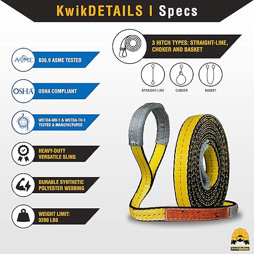KwikSafety - Charlotte, NC - Mighty Sumo 1”x 10’ Poly Web Sling Lifting Strap Construction ASME OSHA / 3200lbs Vertical 2550lbs Choker 6400lbs Basket/Rigging Moving Towing Hoisting Gear