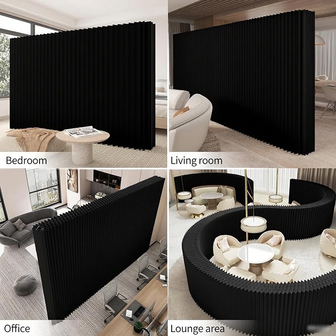 Foldable Room Divider Privacy Screens Movable Temporary Wall Space Partition, 5.25~9.19 FT Tall, 6.56~16.4 FT Width, Choice of Various Sizes and Styles(Black)