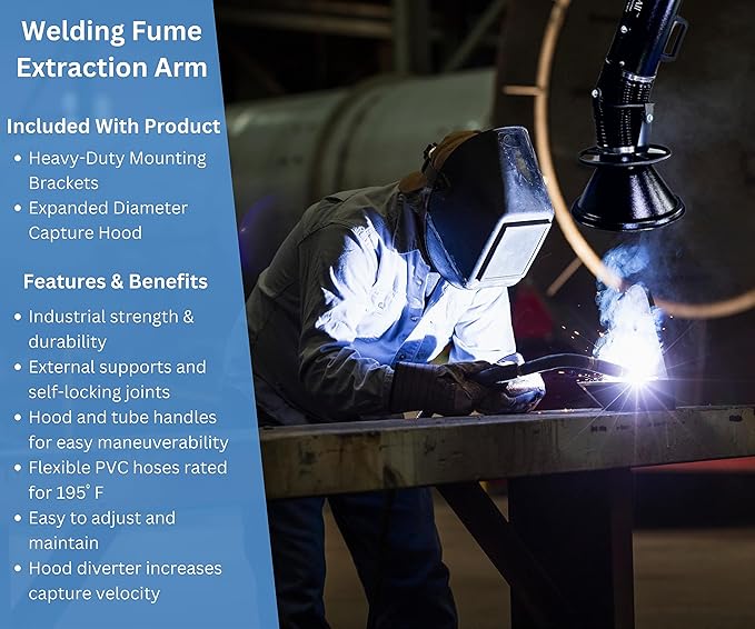 Extract-All Wall-Mounted Dust Absorber for Air Purification, Expanded Diameter Capture Hood Welding Fume Extraction and Source Capture Arm Smoke Absorber with 180° Arm Swing (Black, 4"x102")