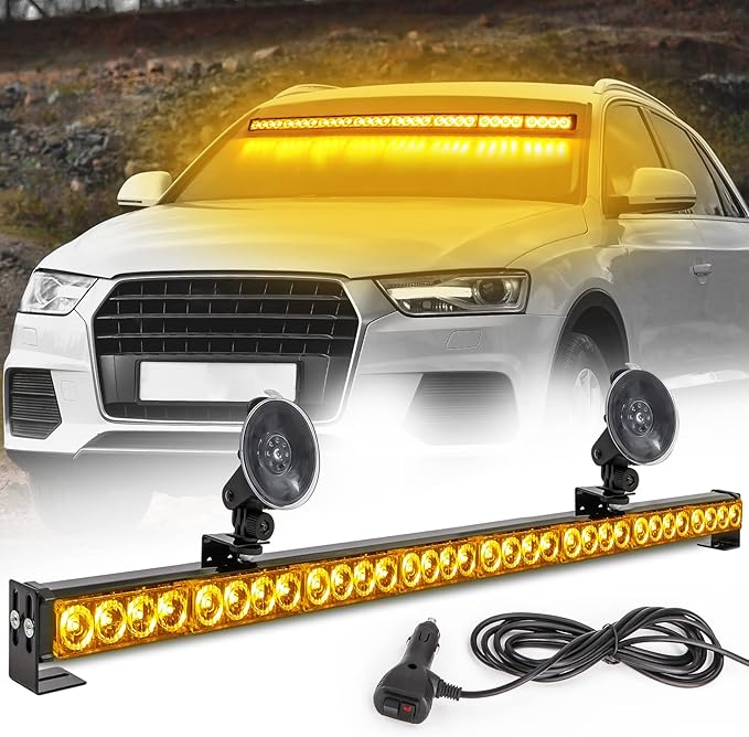 Emergency Light Bar 35.5 Inch 13 Flash Patterns 32 Led Warning Lights Traffic Advisor Bar Yellow Strobe Safety Lights with Cigar Lighter (35. 5 Inch, Amber Yellow)