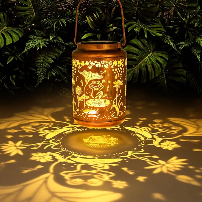 YISITEONE Frog Outdoor Solar Lanterns, Garden Waterproof Metal Hanging Decor Lights for Patio Yard Pathway Lawn Front Porch, Birthday Gardening Gifts for Women Mom Grandma