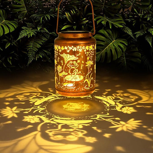 YISITEONE Frog Outdoor Solar Lanterns, Garden Waterproof Metal Hanging Decor Lights for Patio Yard Pathway Lawn Front Porch, Birthday Gardening Gifts for Women Mom Grandma