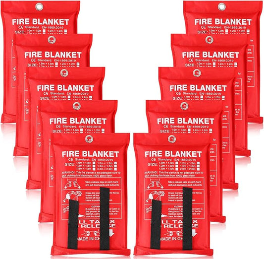 Macarrie 10 Pack 47" x 47" Fire Blanket Emergency for Home Kitchen Safety Suppression Blanket Fiberglass Fireproof Survival for Car Office