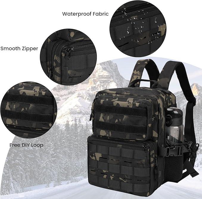 9L Mini Tactical Backpack for Men Women,Small Military Tactical Backpack for Sport,Gym,Hiking,Travel,Camping(Black Camo)