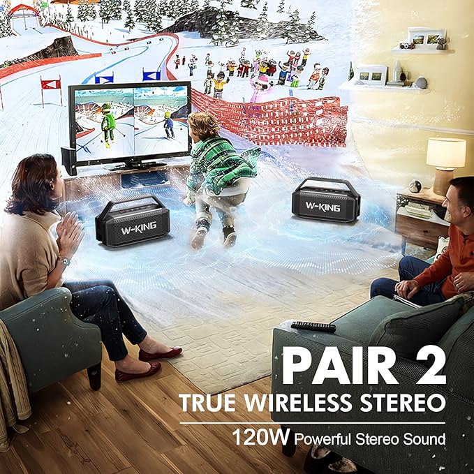 W-KING Portable Loud Bluetooth Speaker, 100W Max Waterproof Outdoor Speakers Bluetooth Wireless, IPX6 Party Big Large Speaker Boombox 2 Subwoofer-60W Exlarge Deep Bass Radiator/2 Pairing/40H/TF/AUX/EQ