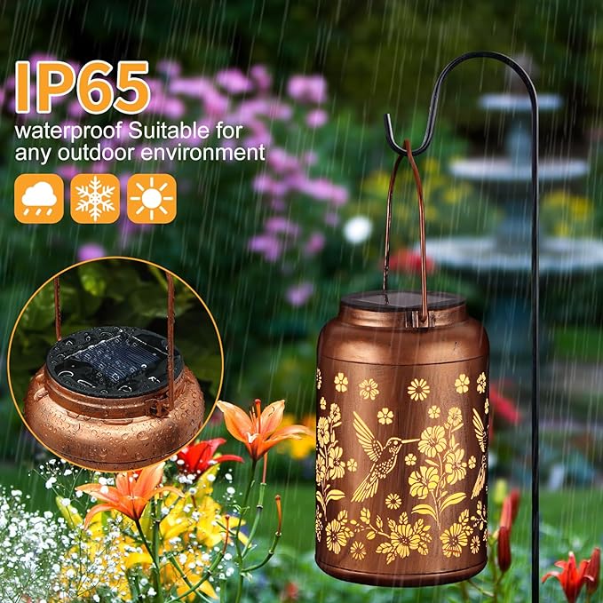 Hummingbird Solar Lanterns Outdoor Waterproof Garden Decor, Christmas Birthday Gifts for Women Mom Grandma,Hanging Metal Solar Lanterns LED Decoration(Hummingbird)