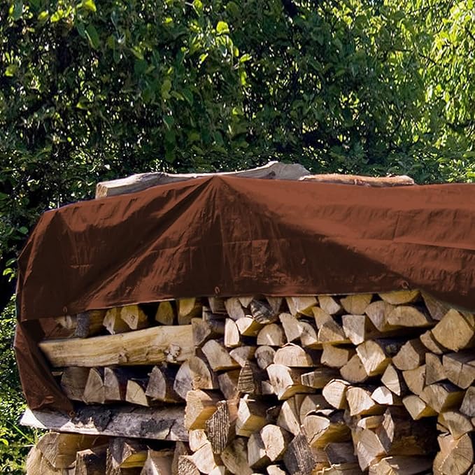 50x50 Ft Heavy Duty Waterproof Poly Tarp, Brown, 10 Mil Thickness, Metal Grommets, UV Resistant, Tear Resistant, Multipurpose Outdoor Cover