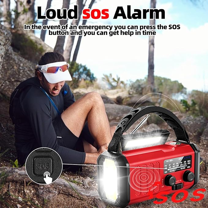 Emergency Weather Radio,37000mWh Portable NOAA/AM/FM Crank Radio, Reading Light, Solar Radio, SOS Emergency Flashlight, Multiple Power Sources,for Hurricanes and Emergencies