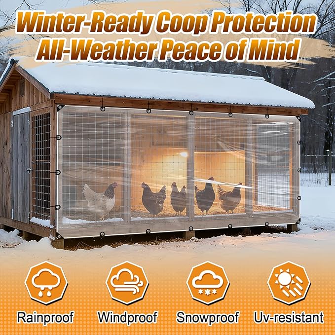 6.6x10ft Clear Tarp Heavy Duty Waterproof for Patio Winterizing - 5 mil Anti-Tear Snowproof & Windproof Clear Plastic Tarps with Grommets for Winter Garden Patio Enclosure Chicken Coop