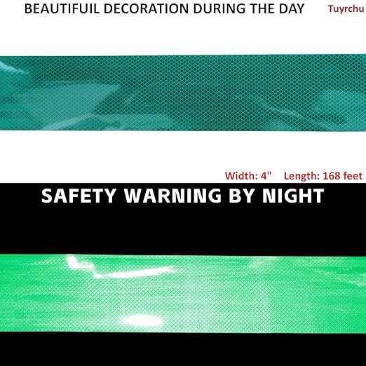 Non Fading Green Reflective Tape Outdoor Waterproof 4 inch Wide, High Visibility Warning Industrial Marking Tape, Safety Stickers (168 feet)