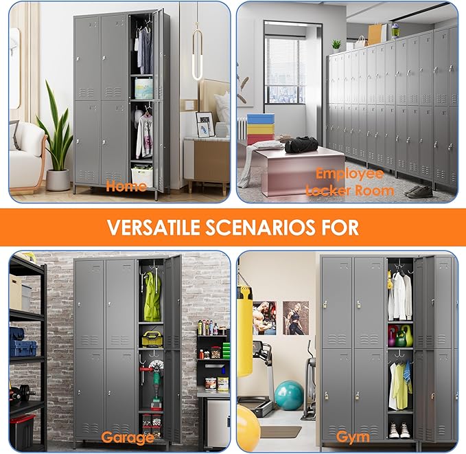 6 Doors Metal Lockers for Employees with 18 Hooks, Metal Employes Lockers with Ventilation Holes for School Garage Office Gym Home,Assembly Required,Dark Grey