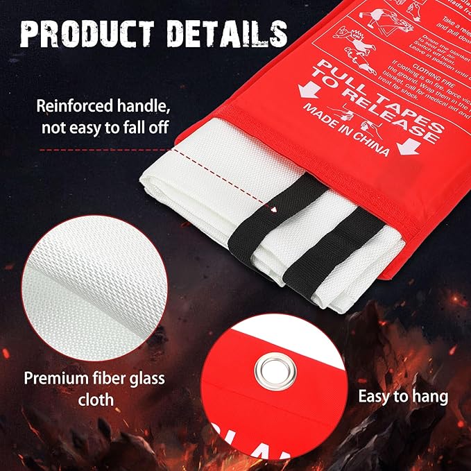 Macarrie 60 Pack Fire Blankets 39” x 39” Fire Blanket Emergency for Home and Kitchen Extinguisher Blankets Fiberglass Suppression Blanket Safety Fireproof Survival for Car Office Warehouse (Red)