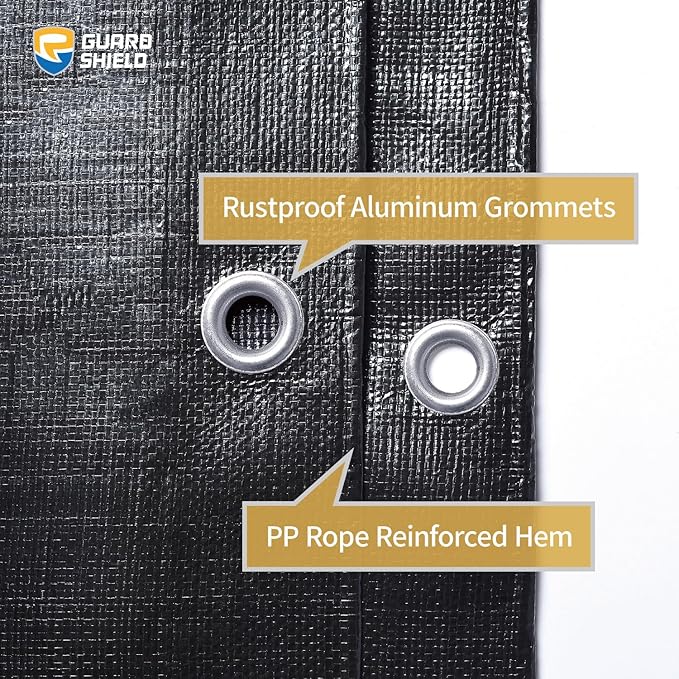 GUARD SHIELD Heavy Duty Tarp 16x20 Feet Black Tarp Large Outdoor Tarps Waterproof with Grommets Cover 12mil