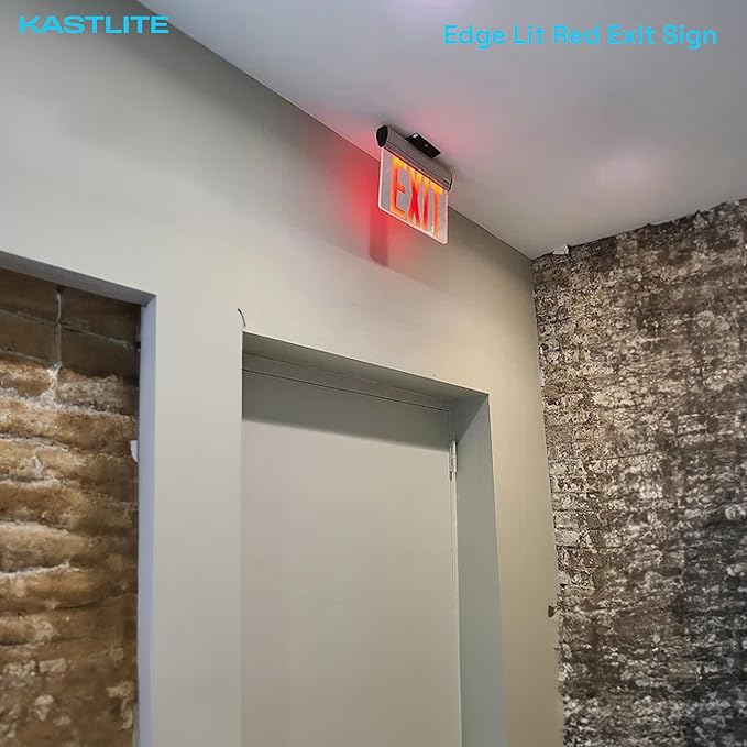 KastLite LED Emergency Edge-Lit Exit Sign, 180 Min Backup, Damp Rated, Red Letters, UL Listed, 120/277V, Acrylic Panel - 1 Pack