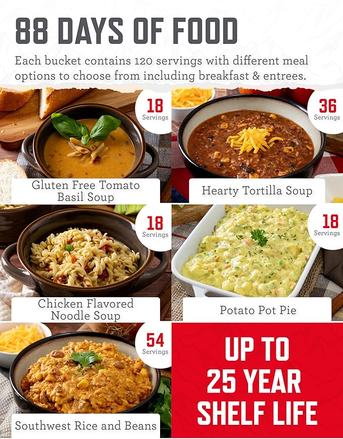 ReadyWise Emergency Food Supply - 720 Servings, 6 Buckets, Freeze Dried & Dehydrated Package of Long Term Meals, Survival Kit for Camping, Prepper Food Storage Supplies, up to 25 Year Shelf Life