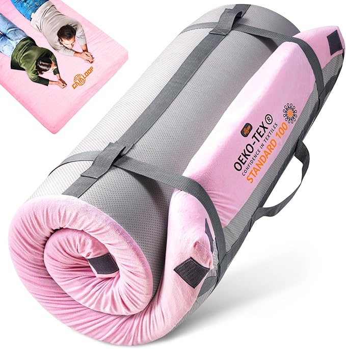 3 Inch Memory Foam Camping Mattress, Dual Layer Thick Sleeping Camp Pad for Car Tent Cot, Roll-Up Portable Glamping Floor Bed for Guests Sleepover