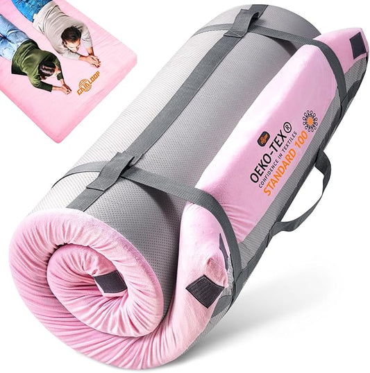 3 Inch Memory Foam Camping Mattress, Dual Layer Thick Sleeping Camp Pad for Car Tent Cot, Roll-Up Portable Glamping Floor Bed for Guests Sleepover