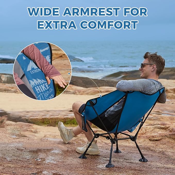 ATEPA UFO3.0 Backpacking Camping Chair, Ultralight Extra Wide Comfortable Folding Chairs Heavy Duty Portable Hexagon Ergonomic Height Adjustable Seat with Anti-Sinking Feet for Hiking Outdoor, Blue