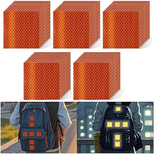 Non Fading Orange Reflective Stickers 4 inch X 4 inch, Outdoor Waterproof High Visibility Warning Safety Adhesive Reflector Tape (50 Pcs)